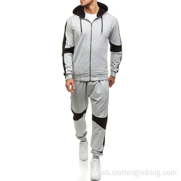 Mga Set sa Men Zipper Patchwork Hoodie Pants